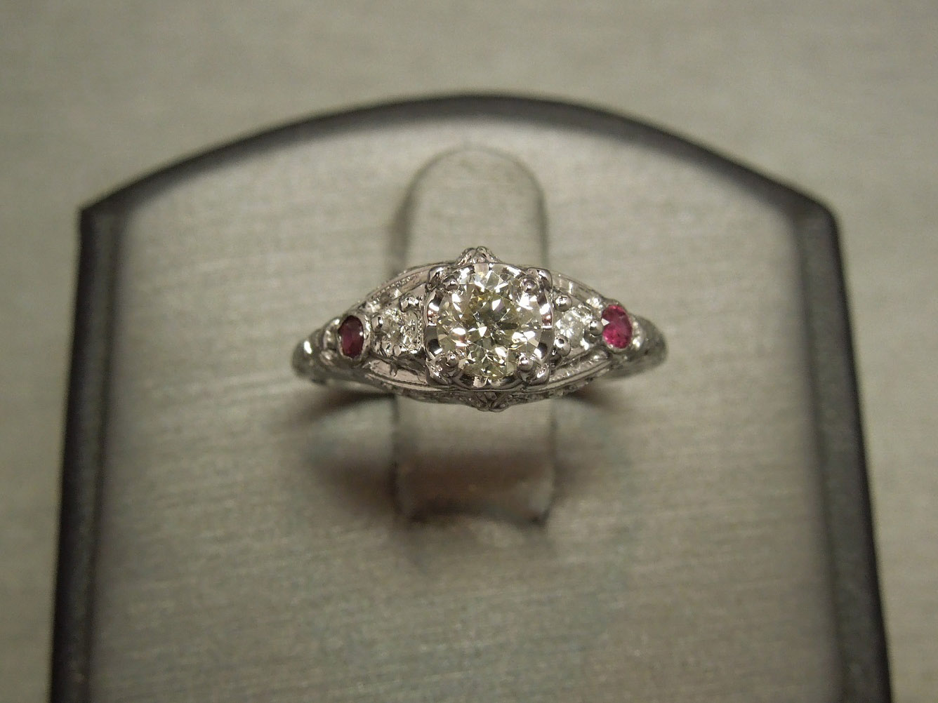 3.5 CT #184 LAB RUBY ANTIQUE DESIGN .925 STERLING SILVER FILIGREE RING Sz 4.75 