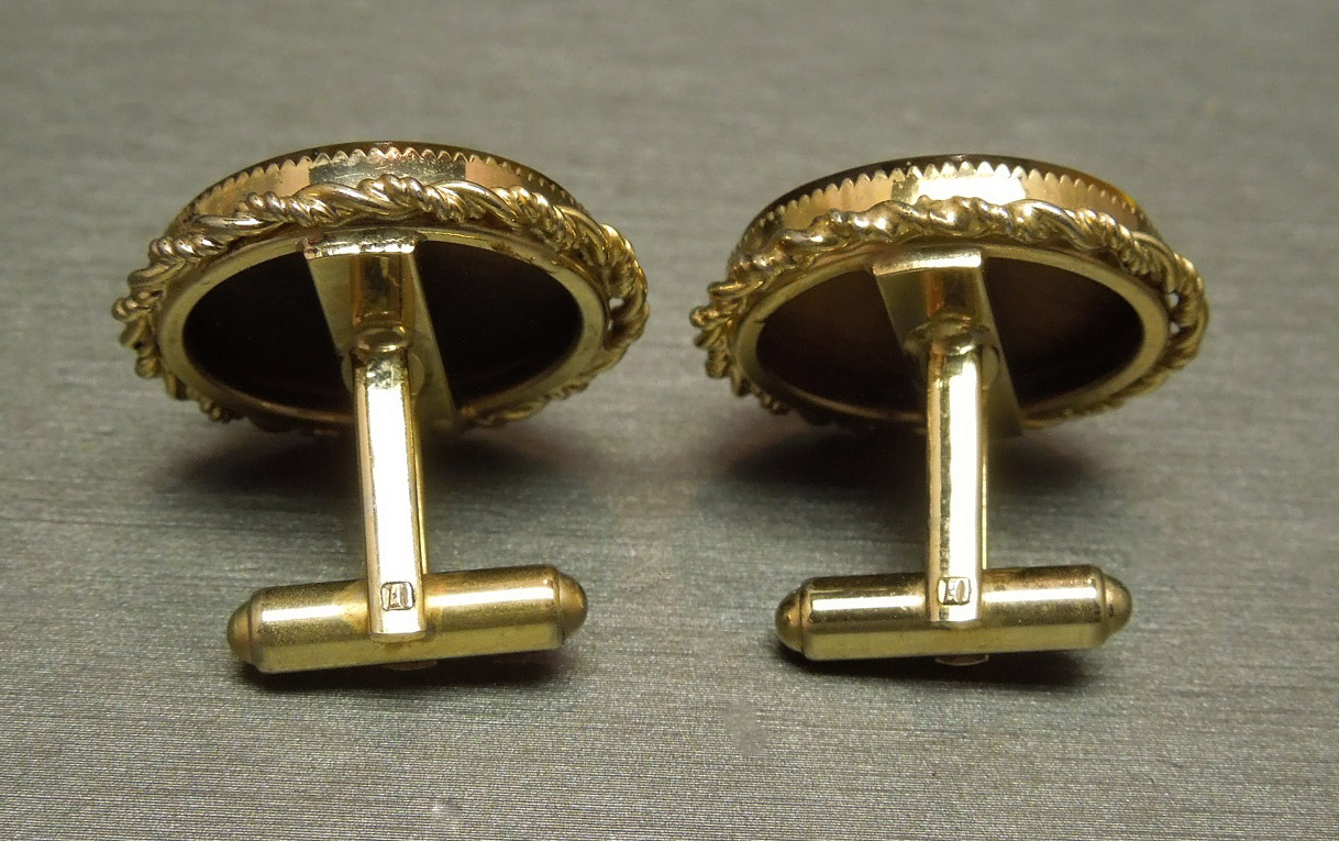 Vintage Gold Filled Gold Rope Tiger Eye Cufflinks C1960