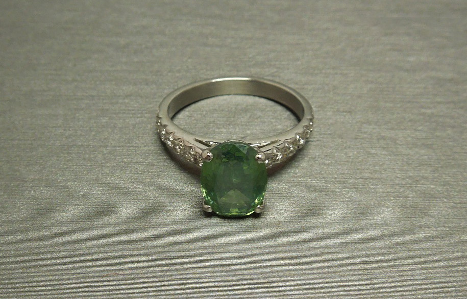 Platinum Green Zircon Solitaire 3.55TCW Diamond Engagement Ring