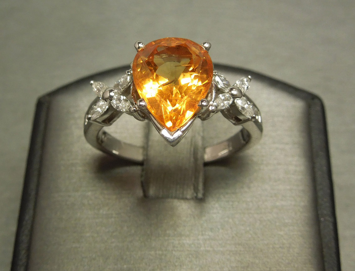 Dekking Bewonderenswaardig Bekentenis 7.96TCW Pear Drop Orange Sapphire Solitaire Fancy Diamond Ring